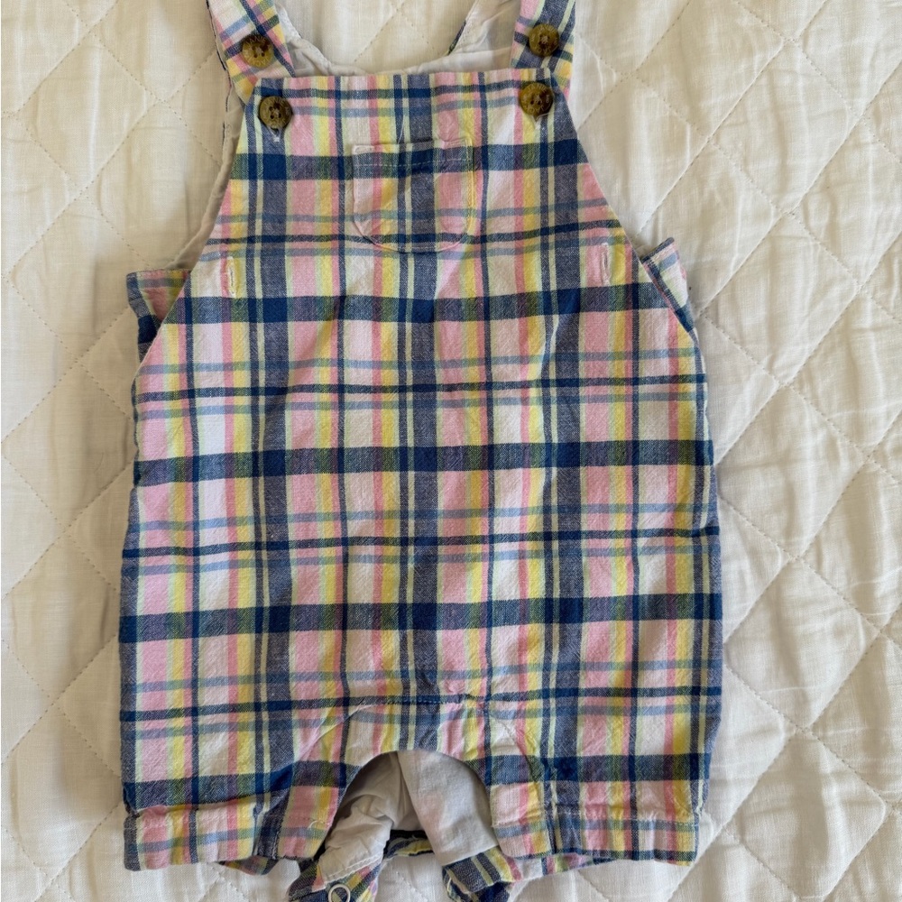 Janie and Jack Pastel Plaid Overalls
